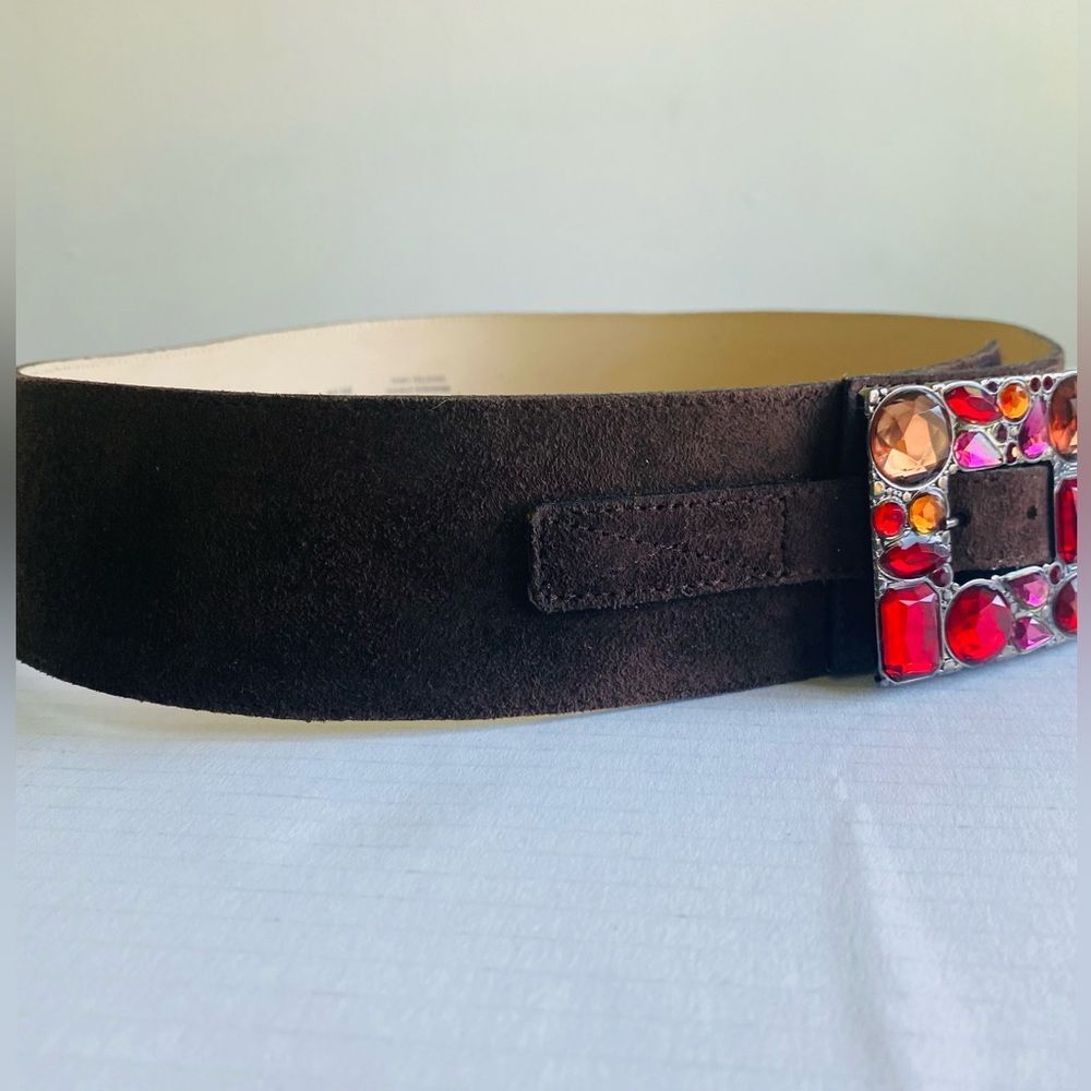 Devernois Suede Embellished Brown Waist Belt Size XL Luxury Boho - Picture 5 of 10